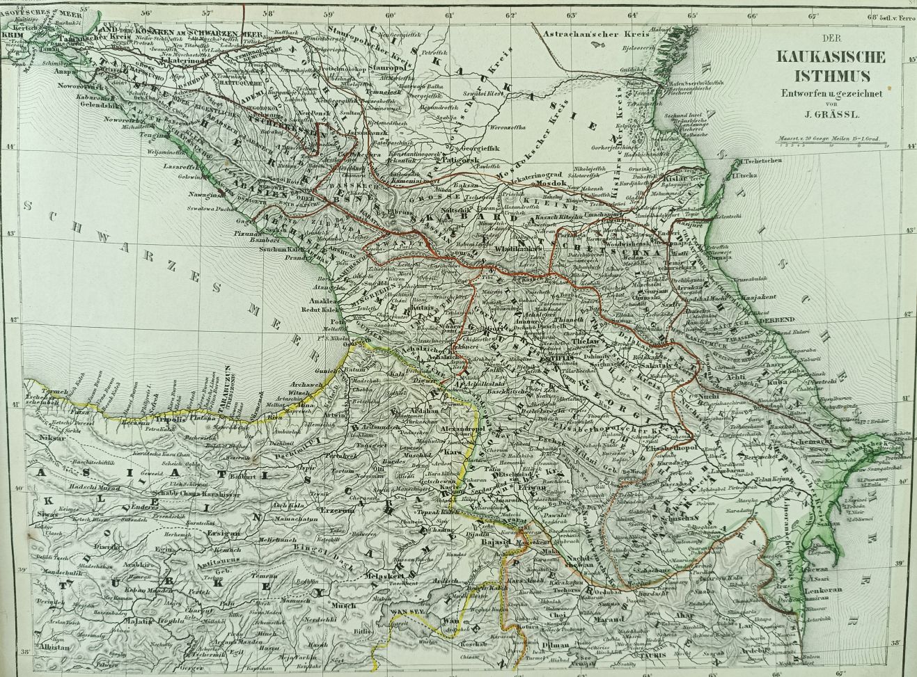 Карта Кавказского перешейка (Гравюра. Германия, 1855)