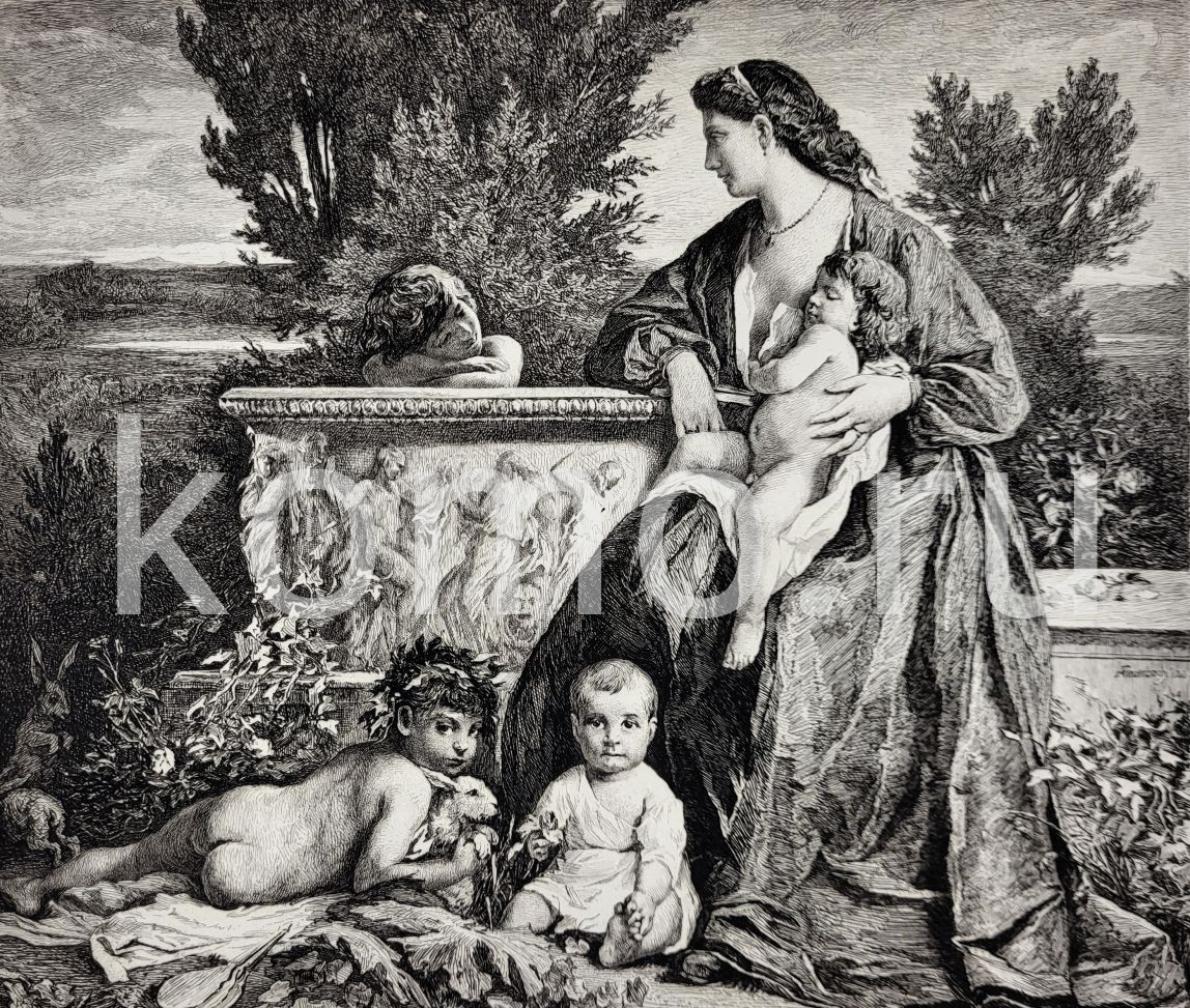 Вильгельм Краускопф. Материнское счастье (Гравюра. Вена, 1880-e гг.) кат N  1386 | Антиквариат |